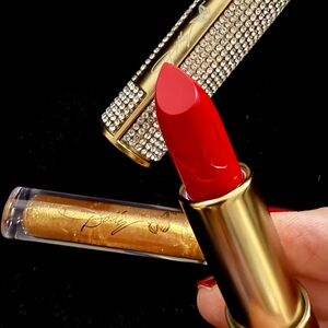 New! Set of Dolly Parton’s Heaven’s Kiss Jolene Red Lipstick & Gold Dust Gloss.